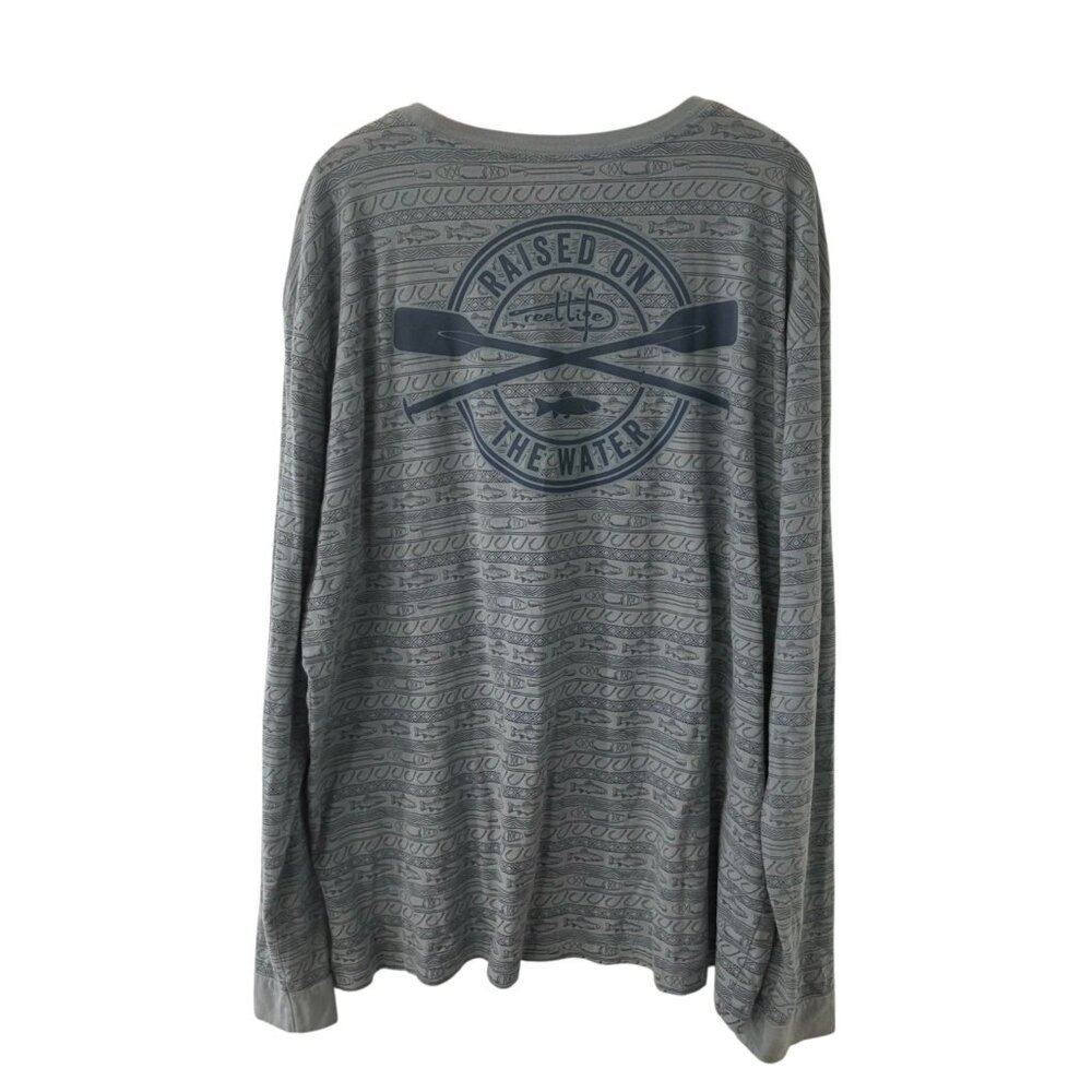 Real Life Ocean Washed‎ Fish T-Shirt All Over Print Raised On The Water Blue 2XL